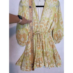 Alexis Capri Yellow Orange Abstract V-Neck Mini Dress $598 flowy coquette XS thumbnail 11