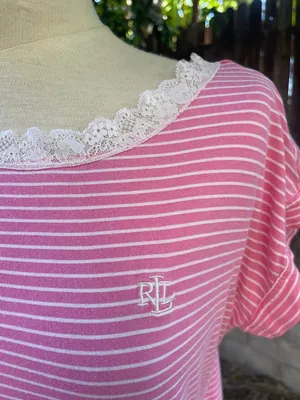 Lauren Ralph Lauren Pink Striped Nightgown Preppy Summer Classic Loungewear M thumbnail 2
