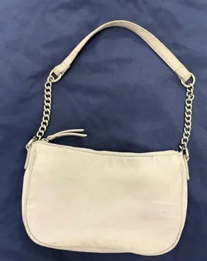 Soft Blue Small Crescent ShoulderBag Chain Strap Detachable Strap Zip Lined Gold thumbnail 1