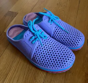 Purple Womens Plastic Clogs Sz 9 10 Slip On Laces Perforated Shoes thumbnail 1