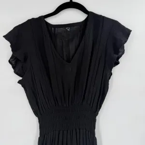 Rails Tara Dress Womens XS Black Linen Blend Smocked Lace Boho Cottagecore‎ thumbnail 4