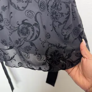 VTG 90s Fairy Grunge Babydoll Velvet‎ Paisley Tie Waist Top Medium Black Floral thumbnail 3