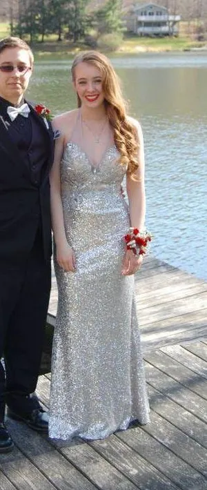 Silver Sequin Prom Dress thumbnail 1