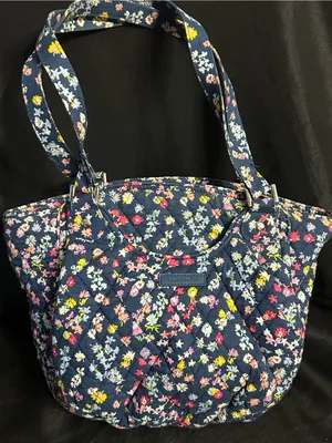 Vera Bradley Floral Quilted Navy Tote Bag Women's Shoulder Bag thumbnail 1