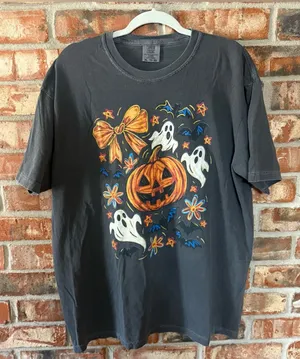 Comfort Colors Pepper Halloween Pumpkin & Ghost Graphic Tee with Orange Accents thumbnail 1