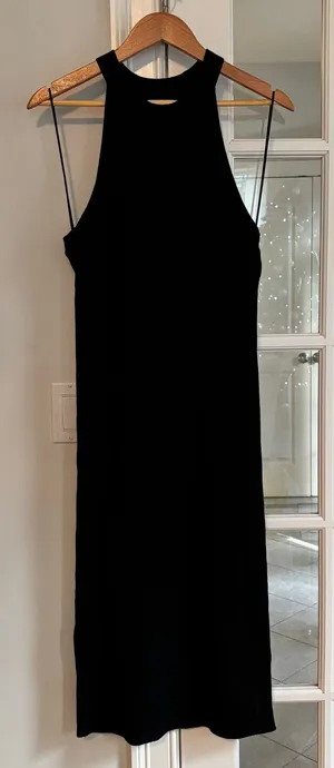 Old Navy Fitted Sleeveless Rib-Knit Midi Sweater Dress Ribbed Black Large Tank thumbnail 1