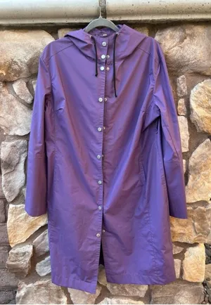 Isle Jacobsen Hornbaek Long Raincoat Purple Women's Size Medium Hooded Rubber thumbnail 1
