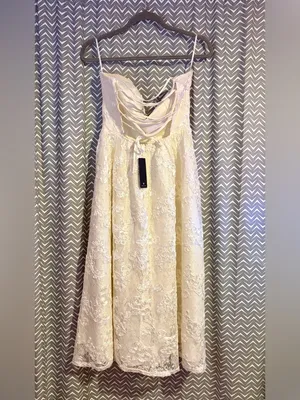 NWT LULUS | Galena Ivory Lace Applique Strapless Midi Dress, S thumbnail 6