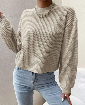 SheIn Mock Neck Drop Shoulder Sweater thumbnail 7