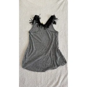 Free People Gray Heathered Fringe Trim Sleeveless Tank Top Medium thumbnail 4