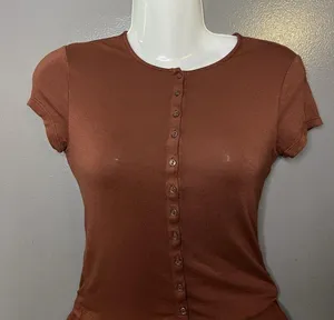 Out From Under Pajama Set Womens XXS Brown Jersey Button Front Top Shorts Lounge thumbnail 1