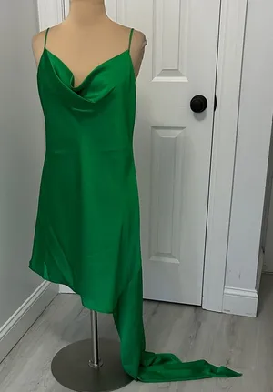 Vici Green Satin Draped Neck Spaghetti Strap Dress thumbnail 1