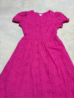 J. Crew women’s Fuchsia pink Eyelet Dress with Puff Sleeves 10 thumbnail 3