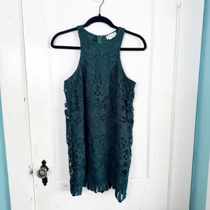 Lovers & Friends x Revolve Caspian Shift Dress Hunter Green Lace Racerback XS thumbnail 4