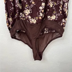 Free People Intimately Bodysuit Womens S Brown Floral Lace Ruffle Thong thumbnail 9