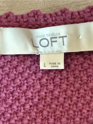LOFT Berry Mauve Open Knit Short Sleeve Sweater Top Size L thumbnail 5