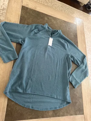 Zingjo Women's Ribbed Half-Zip Pullover Hoodie - Teal Blue thumbnail 3