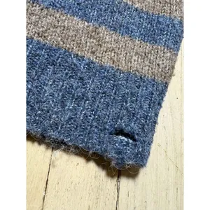Lumiere Blue and Brown Striped Grunge Distressed Knit Sweater thumbnail 5