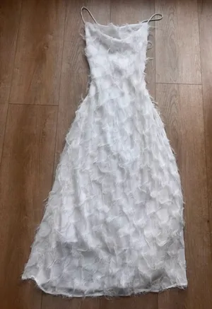 Hello Molly White Feather-Textured Maxi Slip Dress thumbnail 1