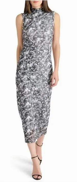 Betsey Johnson sleeveless Midi dress Mock‎ Neck Sleeveless XS Black White Floral thumbnail 1