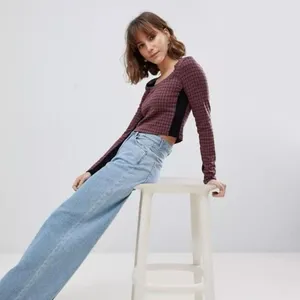 ✨Free People Boston Square Neck Sz Medium Tee Red Plaid Long Sleeve✨ thumbnail 2