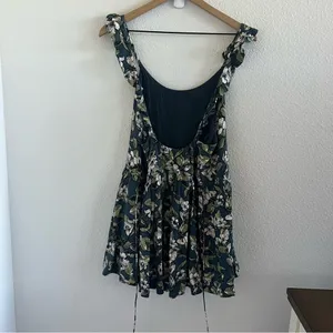 Free People Floral Green Mini Dress Tunic Top XS thumbnail 2