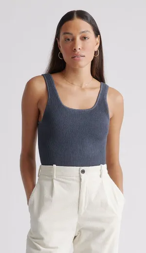 Quince Cropped Square Neck Sweater Knit Tank Grey SIze Medium thumbnail 1