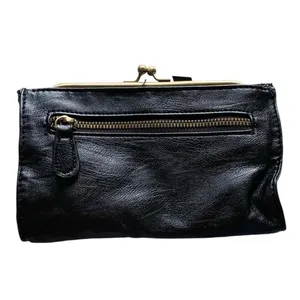 Anthropologie Clutch Bag Womens OS Black Woven Kiss Lock Retro Boho Academia thumbnail 2