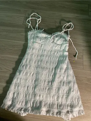 White Smocked Tie-Strap Mini Dress thumbnail 1