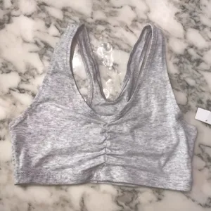 NWT Grey V-Neck Ruched Racerback Sports Bra Medium Athletic Stretch Yoga Gym thumbnail 2