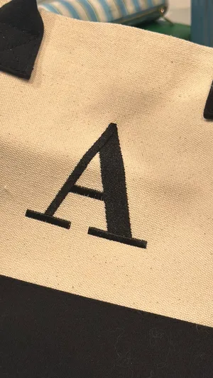 Embroidered Canvas Tote Bag Tan thumbnail 2