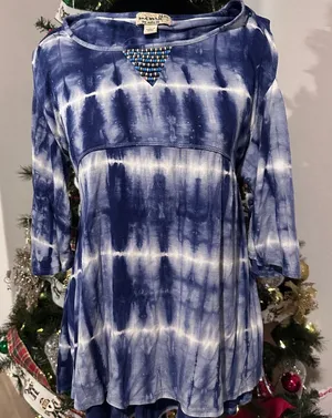 ONE WORLD Blue Tie-Dye Women's Top thumbnail 1