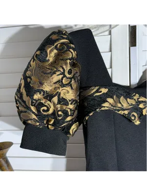 Vintage Y2K black gold brocade top puffed cocktail elegant whimsigoth glam M thumbnail 3