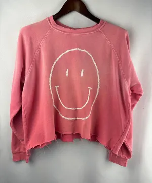 Women’s I.S.M.B.S Medium Pink Smiley Crop Sweatshirt thumbnail 1