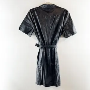 J. Crew Button Up Short Sleeve Faux Leather Mini Dress Black Medium thumbnail 4