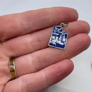 Vintage Sterling Silver Utah State Map Enamel Charm Blue Souvenir Pendant 1.77g thumbnail 3