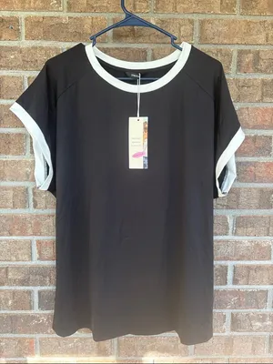 Women’s Black Short-Sleeve Tee with White Contrast Trim thumbnail 1