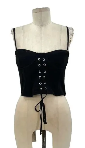 Zara Corset Tank Top Bralette Lace Up Sweetheart‎ Shirred Black Size Medium thumbnail 1