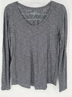 LOFT Striped Long Sleeve Tee Women Medium Blue White Cotton Slub‎ Knit thumbnail 1