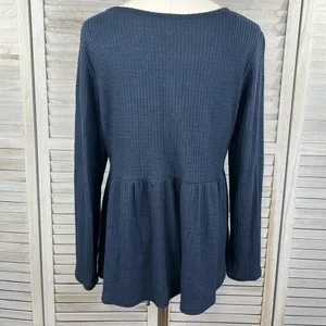 MIA & TESS Thermal Knit Peplum Long Sleeve Top Navy-Medium thumbnail 2