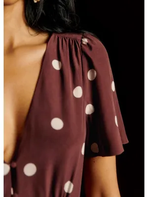 NWT Sezane Solia in Chocolate Ecru Polka Dot Silk Maxi Shirt Dress 38 / US 6 thumbnail 2
