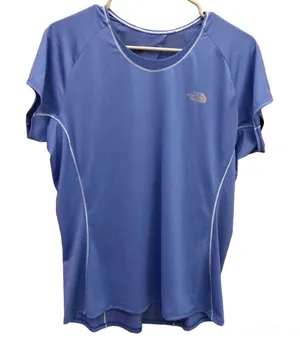 North Face Flash Dry Active Keyhole Cutout Short‎ Sleeve Shirt Blue Large thumbnail 1
