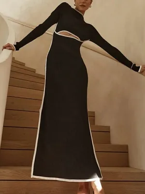 DISSH Binding Black Long Sleeve Knit Maxi Dress Size Large NWT thumbnail 4