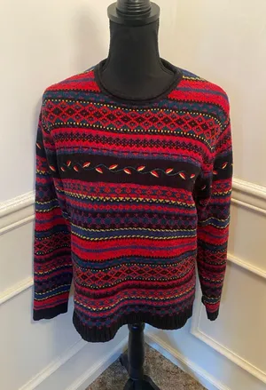 Vintage Fair Isle Roll Neck Geometric Knit Crew Neck Pullover Sweater Ribbed thumbnail 1