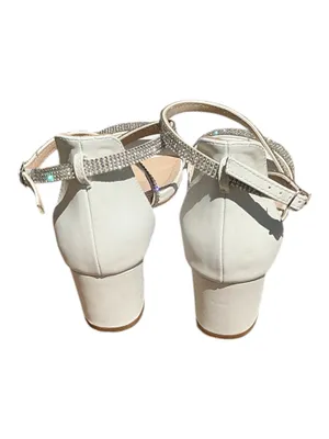 Bonnibel White Rhinestone Crisscross Ankle Strap Block Heel Sandals - Size 8.5 (Gently Used) thumbnail 3