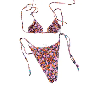 L*Space Bikini Set Multicolor Floral Triangle Top Side Tie Bottoms Size M/M thumbnail 4