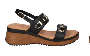 Bella Vita Women's Vic made in Italy Wedge Sandals Black Leather 7.5 thumbnail 1