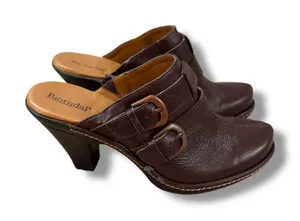 Bjorndal Juliana Brown Leather Slip‎ On Buckle Heeled Mules Sz 6.5 thumbnail 1