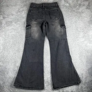 Unbranded Cargo Flare Jeans Womens 27 Washed Black High Rise‎ Wide Leg Utility thumbnail 7
