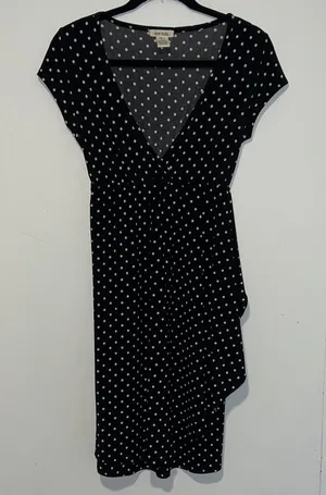 Love Rocks Asymmetrical Short Sleeve V-neck Polka Dot Dress Knee Length 071426 thumbnail 1